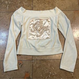 Vintage Baby Phat Off The Shoulder Velvet Cream Jumbo Logo Top Size Small Best